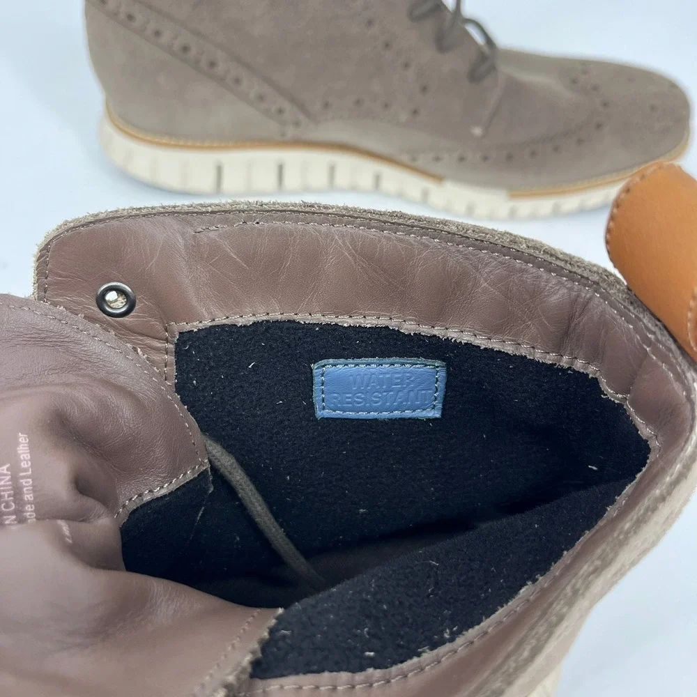 Cole Haan Zerogrand Mens 12M Taupe Suede Water Resistant Wingtip Boots C23301
